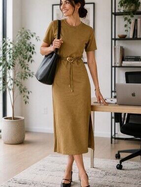 Stitch Fix Brown Short-Sleeve Maxi Dress with Waist Tie